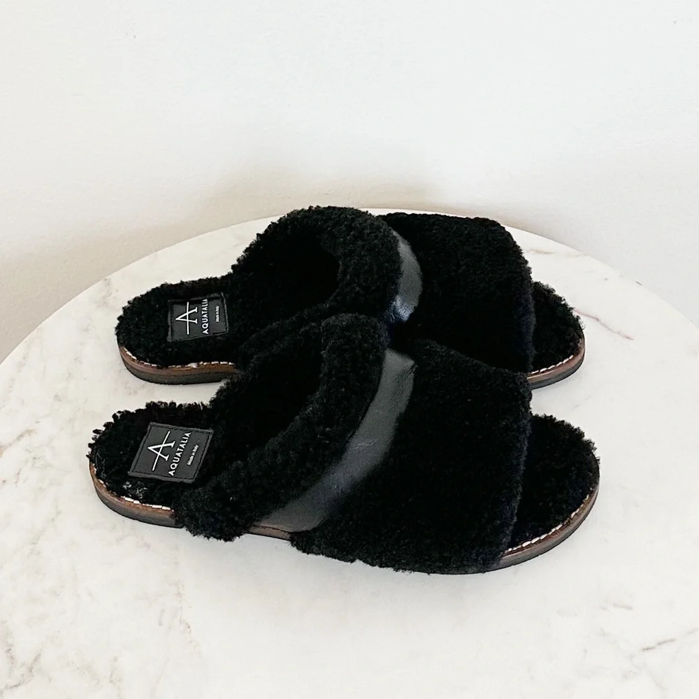 Aquatalia Alina Genuine Shearling & Leather Slipper Slide Sandal Mule Size 7.5 - Picture 8 of 9